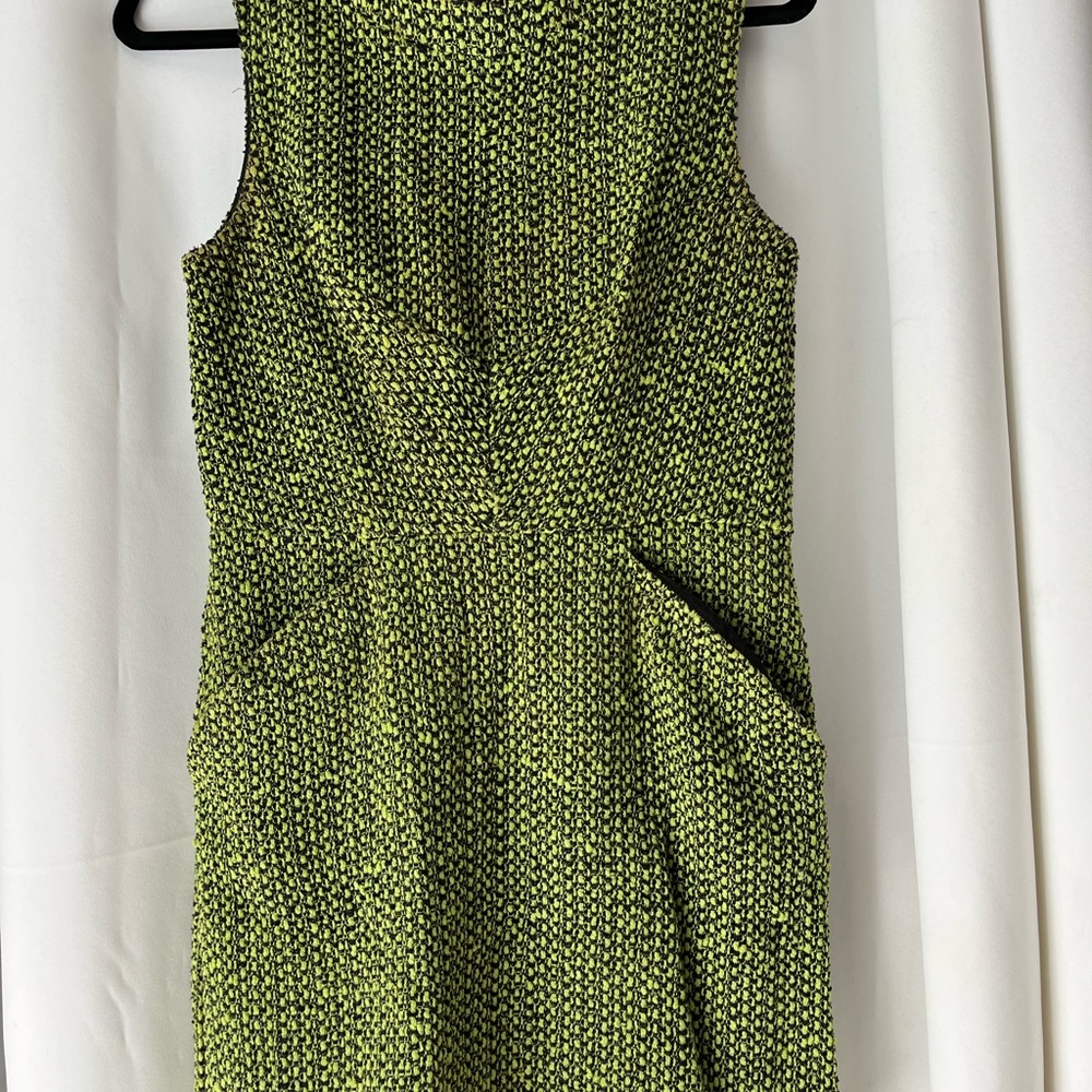 Topshop green + black tweed mini dress sleeveless front zipper Size 8